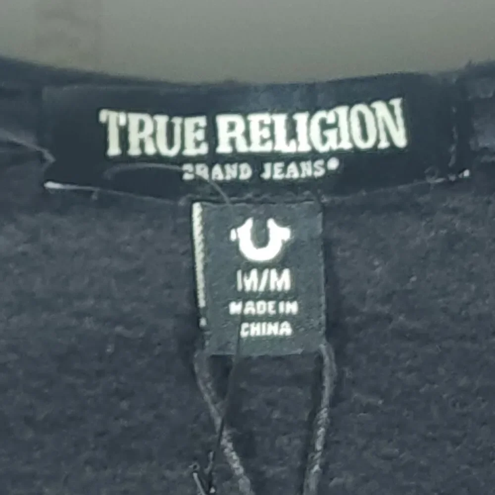 True Religion Men's Sz M Black Metallic Buddha Logo Long Sleeve Full Zip Hoodie